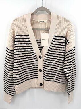 Everlane The Boxy Cardigan Everyday Cotton in canvas navy stripe Size M